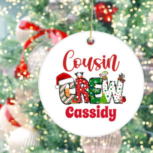 Custom Retro Cousin Crew Kerstmis Keramisch Ornament
