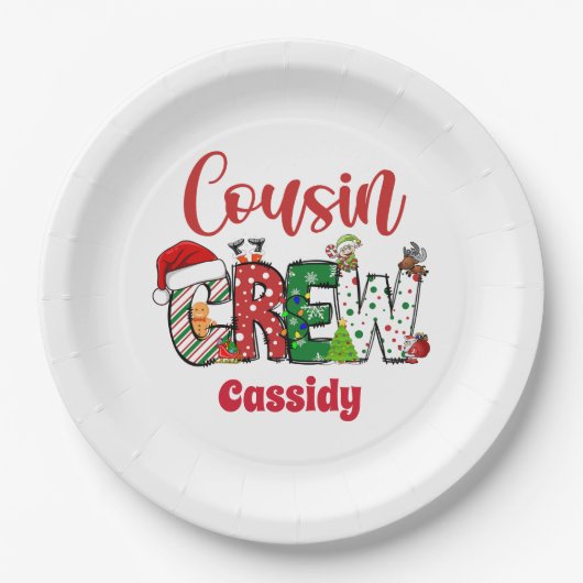Custom Retro Cousin Crew Kerstmis Papieren Bordje (Voorkant)