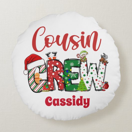 Custom Retro Cousin Crew Kerstmis Rond Kussen (Achterkant)