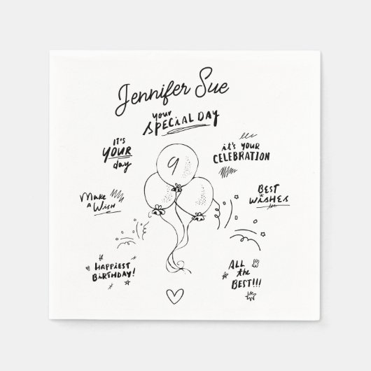 Custom Retro Doodle Moderne Ballon Gelukkige Verja Servet (Voorkant)
