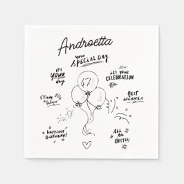 Custom Retro Doodle Moderne Ballon Gelukkige Verja Servet