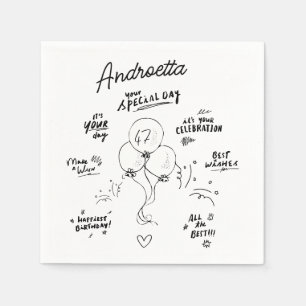 Custom Retro Doodle Moderne Ballon Gelukkige Verja Servet