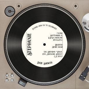 Custom Retro Faux Vinyl Record Music Baby shower Kaart