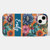 Custom Retro Floral Pattern iPhone Hoesje (Achterkant horizontaal)