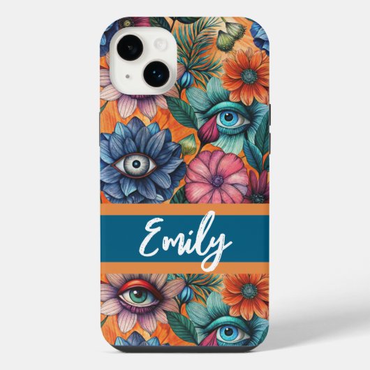 Custom Retro Floral Pattern iPhone Hoesje (Achterkant)