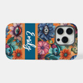 Custom Retro Floral Pattern iPhone Hoesje (Achterkant horizontaal)