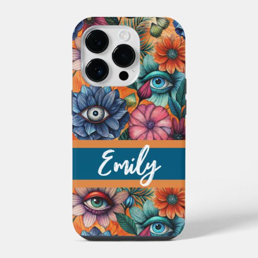 Custom Retro Floral Pattern iPhone Hoesje (Achterkant)