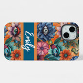 Custom Retro Floral Pattern iPhone Hoesje (Achterkant horizontaal)