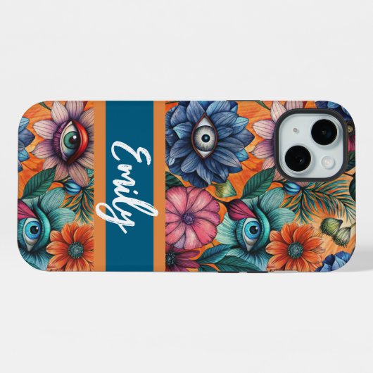 Custom Retro Floral Pattern iPhone Hoesje (Achterkant horizontaal)