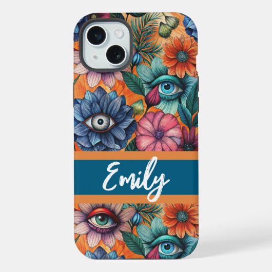 Custom Retro Floral Pattern iPhone Hoesje (Achterkant)