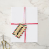 Custom Retro Gestreept "Vrolijk Kerstfeest" Vakant Cadeaulabel (Met Touw)
