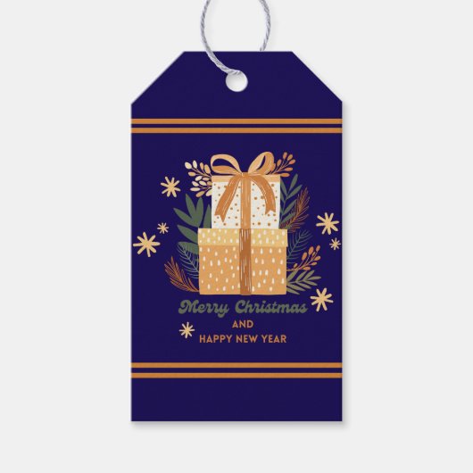 Custom Retro Gold "Merry Christmas" Gold Wrapped Cadeaulabel (Voorkant)