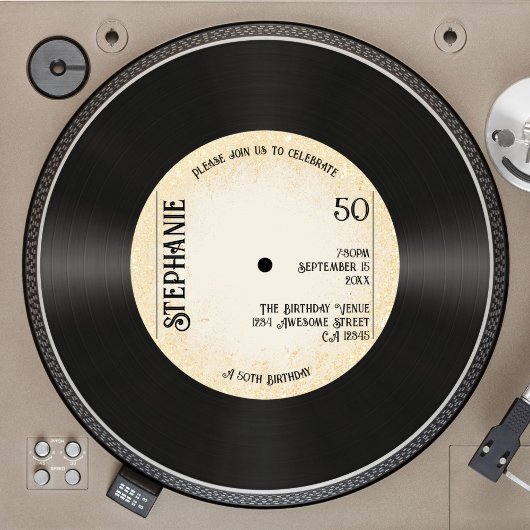 Custom Retro Gold Vinyl Record Muziek 50e verjaard Kaart