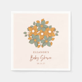 Custom Retro Gouden Bloemen Minimalistisch Baby sh Servet