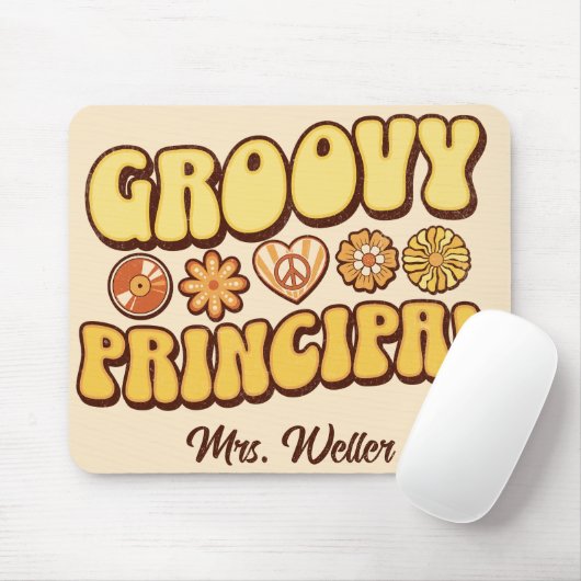 Custom Retro "Groovy Principal" Wavy Muismat (Met muis)