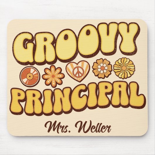 Custom Retro "Groovy Principal" Wavy  Muismat (Voorkant)