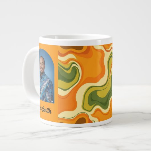 Custom Retro Groovy Swirl Abstract Orange Green Grote Koffiekop (Links)