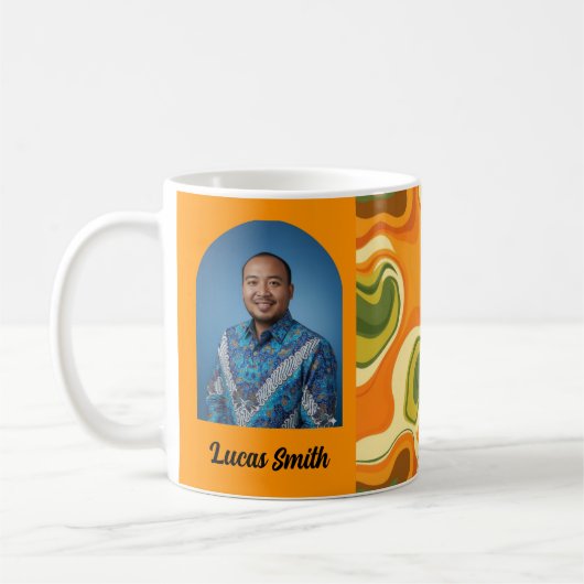 Custom Retro Groovy Swirl Abstract Orange Green Koffiemok (Links)