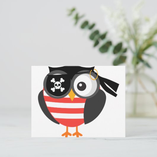 Custom Retro Halloween Pirate Owl Briefkaart (Staand voorkant)