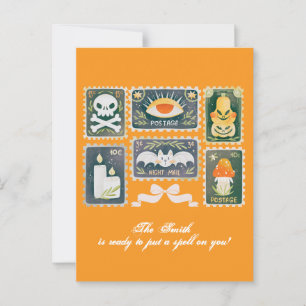 Custom Retro Halloween Spooky Season Pompoen Stamp Briefkaart