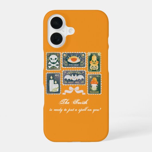 Custom Retro Halloween Spooky Season Pompoen Stamp iPhone 16 Hoesje (Achterkant)