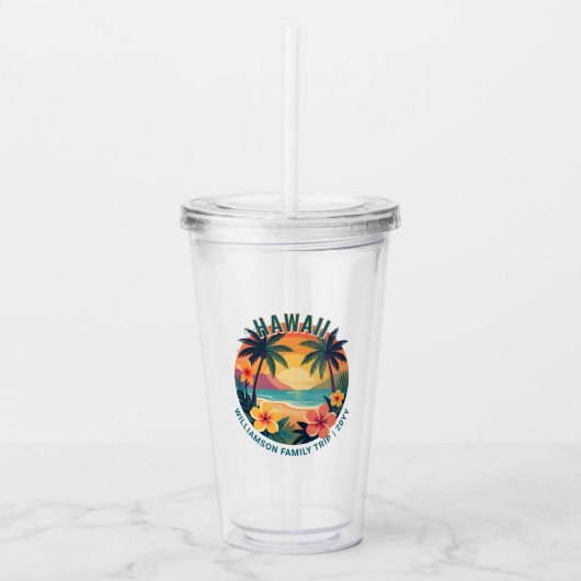 Custom Retro Hawaii Tropical Vacation Family Trip Acryl Drinkbeker (Voorkant)