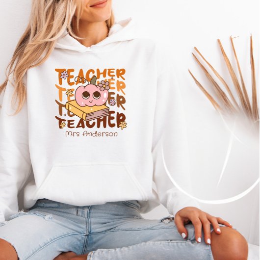 Custom Retro Herfst Teacher Halloween Hoodie