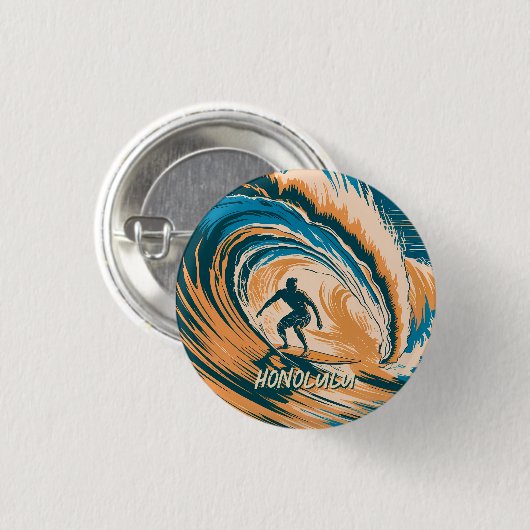 Custom Retro Honolulu Hawaii Surfer Surfen Oceaan Ronde Button 3,2 Cm (Voorkant /achterkant)