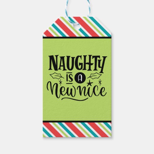 Custom Retro Kerstmis "Naughty is een nieuwe Nice" Cadeaulabel (Voorkant)