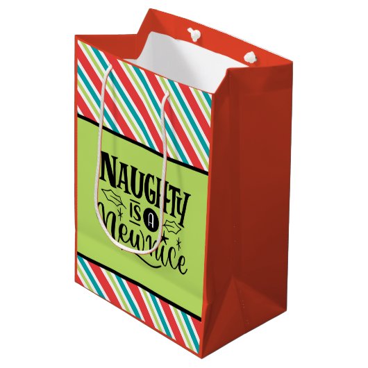 Custom Retro Kerstmis "Naughty is een nieuwe Nice" Medium Cadeauzakje (Voorkant Gekanteld)