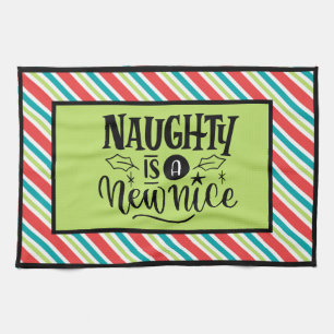 Custom Retro Kerstmis "Naughty is een nieuwe Nice" Theedoek