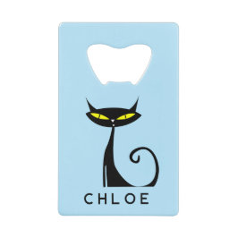 Custom Retro Mid Century Modern Atomic Black Cat Creditkaart Flessenopener