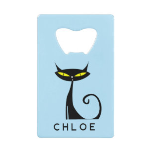Custom Retro Mid Century Modern Atomic Black Cat Creditkaart Flessenopener