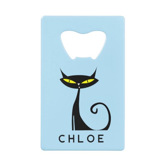 Custom Retro Mid Century Modern Atomic Black Cat Creditkaart Flessenopener (Voorkant)