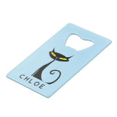 Custom Retro Mid Century Modern Atomic Black Cat Creditkaart Flessenopener (Achterkant Gekanteld)