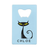 Custom Retro Mid Century Modern Atomic Black Cat Creditkaart Flessenopener (Achterkant)