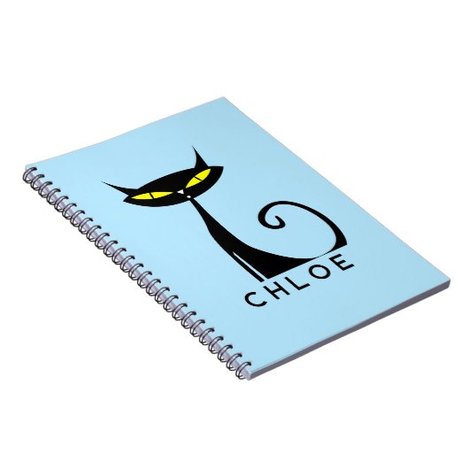 Custom Retro Mid Century Modern Atomic Black Cat Notitieboek (Rechterzijde)