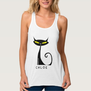 Custom Retro Mid Century Modern Atomic Black Cat Tanktop