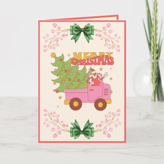 Custom Retro Moderne Leuke Roze Truck Kerstmis Feestdagen Kaart (Voorkant)