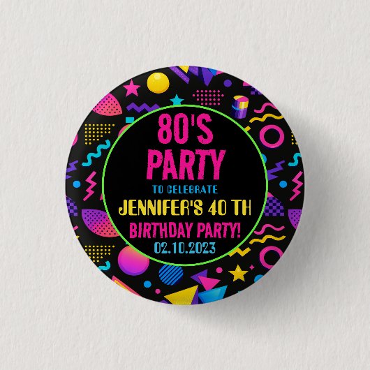 Custom Retro Neon 80’s Birthday – Fun Adult  Ronde Button 3,2 Cm (Voorkant)