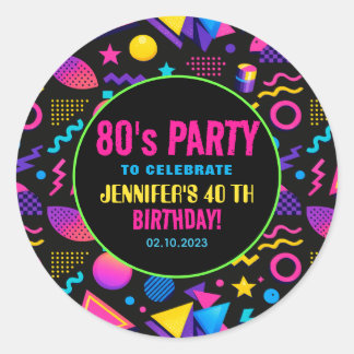 Custom Retro Neon 80’s Birthday – Fun Adult  Ronde Sticker