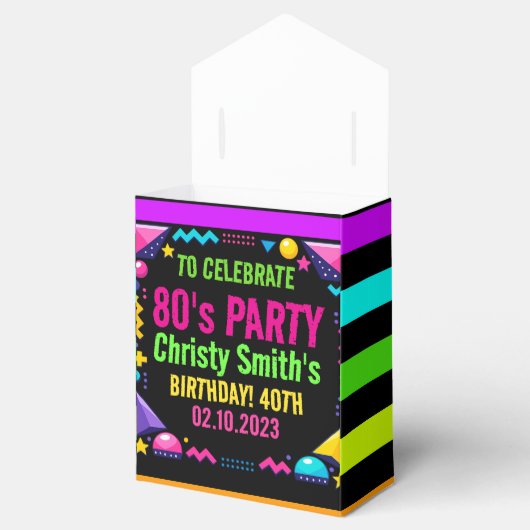 Custom Retro Neon 80’s Birthday Party Bedankdoosjes (Geopend)