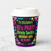 Custom Retro Neon 80’s Birthday Party Papieren Bekers (Achterkant)