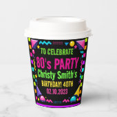 Custom Retro Neon 80’s Birthday Party Papieren Bekers (Voorkant)