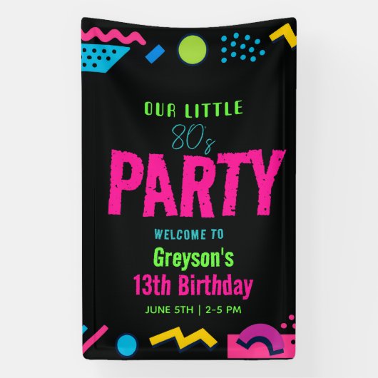 Custom Retro Neon 80’s Birthday Party Spandoek (Verticaal)