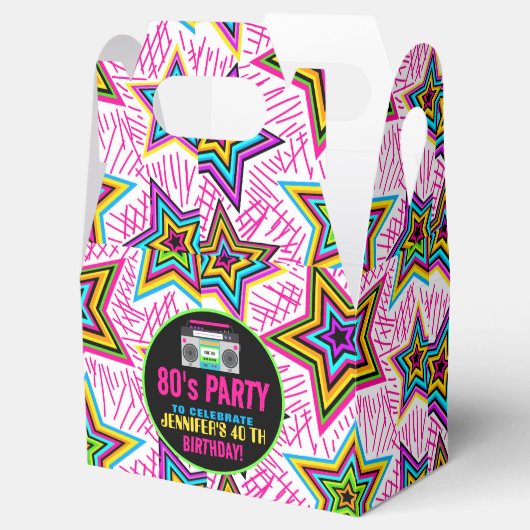 Custom Retro Neon 80's Verjaardagsfeest Bedankdoosjes (Geopend)