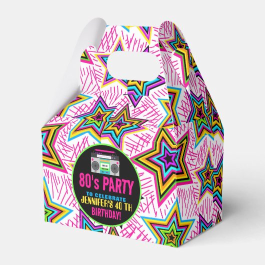 Custom Retro Neon 80's Verjaardagsfeest Bedankdoosjes (Voorkant Zijde)