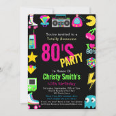 Custom Retro Neon 80's Verjaardagsfeest Kaart (Voorkant)