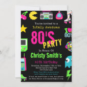 Custom Retro Neon 80's Verjaardagsfeest Kaart (Voorkant)