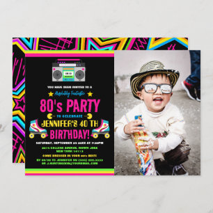 Custom Retro Neon 80's Verjaardagsfeest Kaart